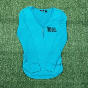 Y2K 2000's Fox Racing Thermal Henley Shirt Teal Blue Long Sleeve
